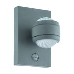 Eglo Applique Murale Sesimba 1 Acier Argent Up & Down 3W 330lm - 830 Blanc Chaud | IP44 - Détecteur de Mouvement et de Lumière