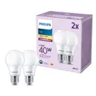 Lot 2x Philips Ampoule LED E27 Poire Dépolie 5W 470lm - 827 Blanc Très Chaud
